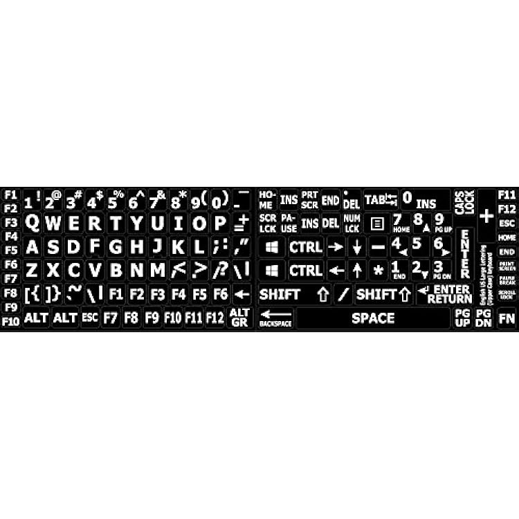 English US Large Letters Keyboard Stickers Matte Non Transparent Black Background Upper CASE by 4Keyboard